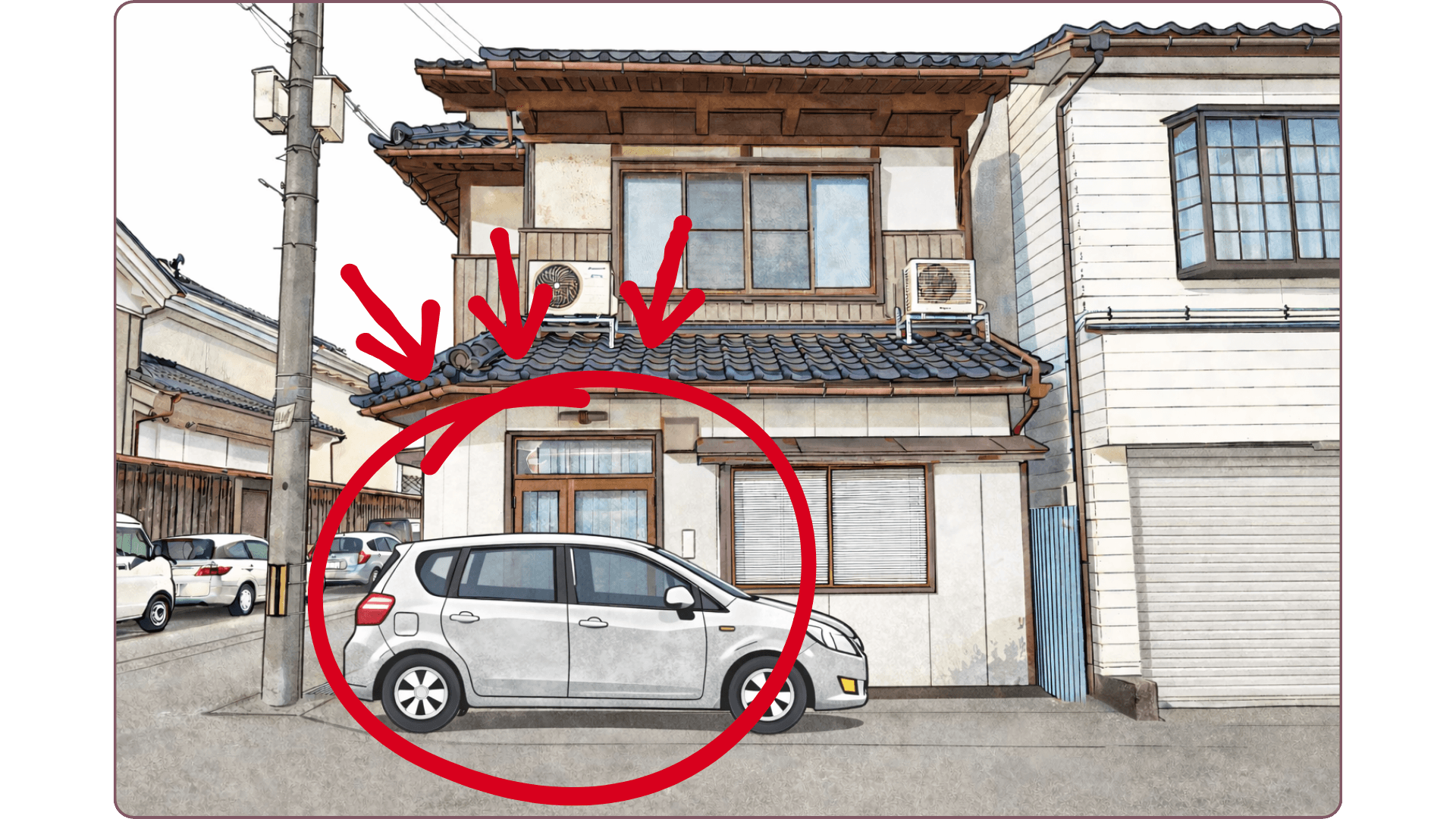 宿の正面駐車スペース